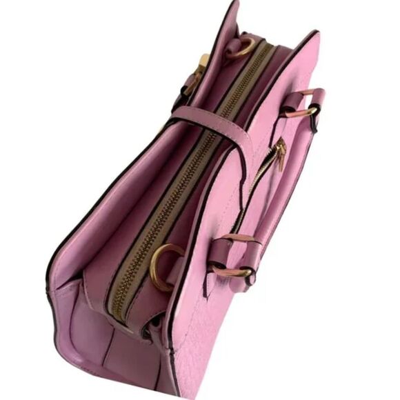 Lavender Croc Embossed Satchel Handbag with Gold Hardware Elegant Top Handle - Picture 4 of 9